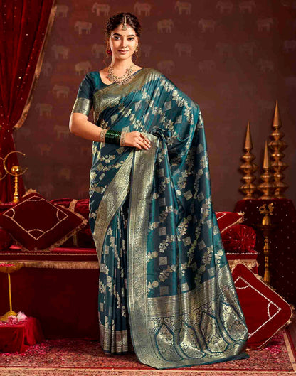 Teal Blue Silk Woven Banarasi Saree