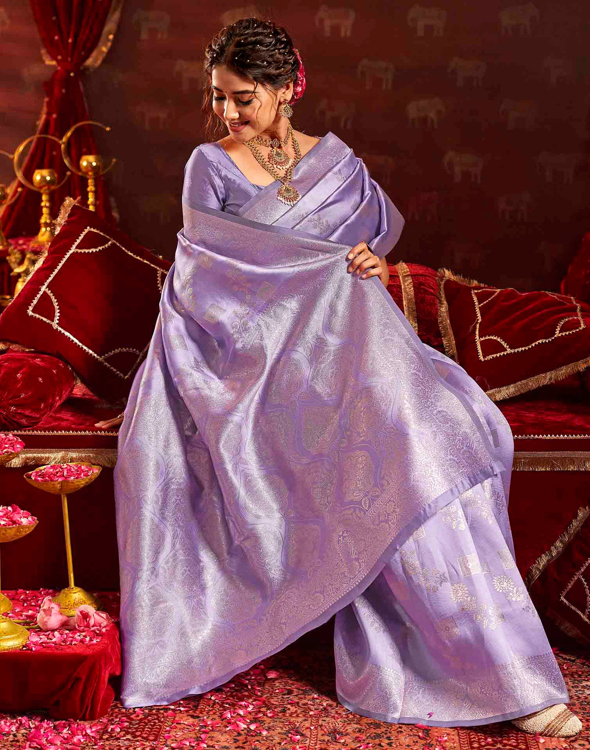 Lavender Silk Woven Banarasi Saree