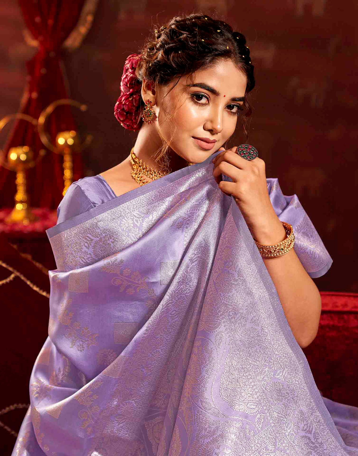 Lavender Silk Woven Banarasi Saree
