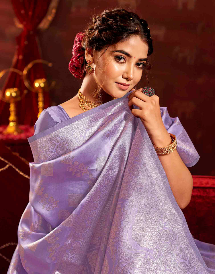 Lavender Silk Woven Banarasi Saree