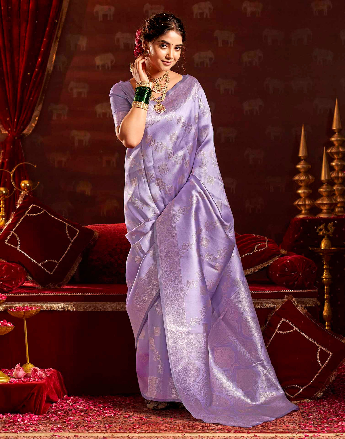 Lavender Silk Woven Banarasi Saree