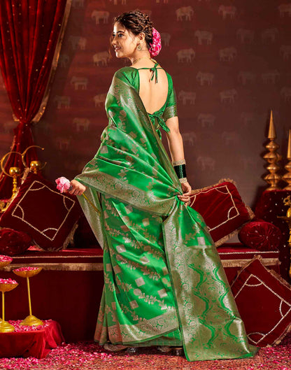 Parrot Green Silk Woven Banarasi Saree