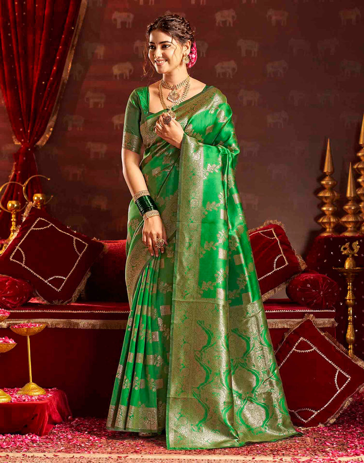 Parrot Green Silk Woven Banarasi Saree