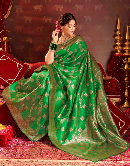 Parrot Green Silk Woven Banarasi Saree