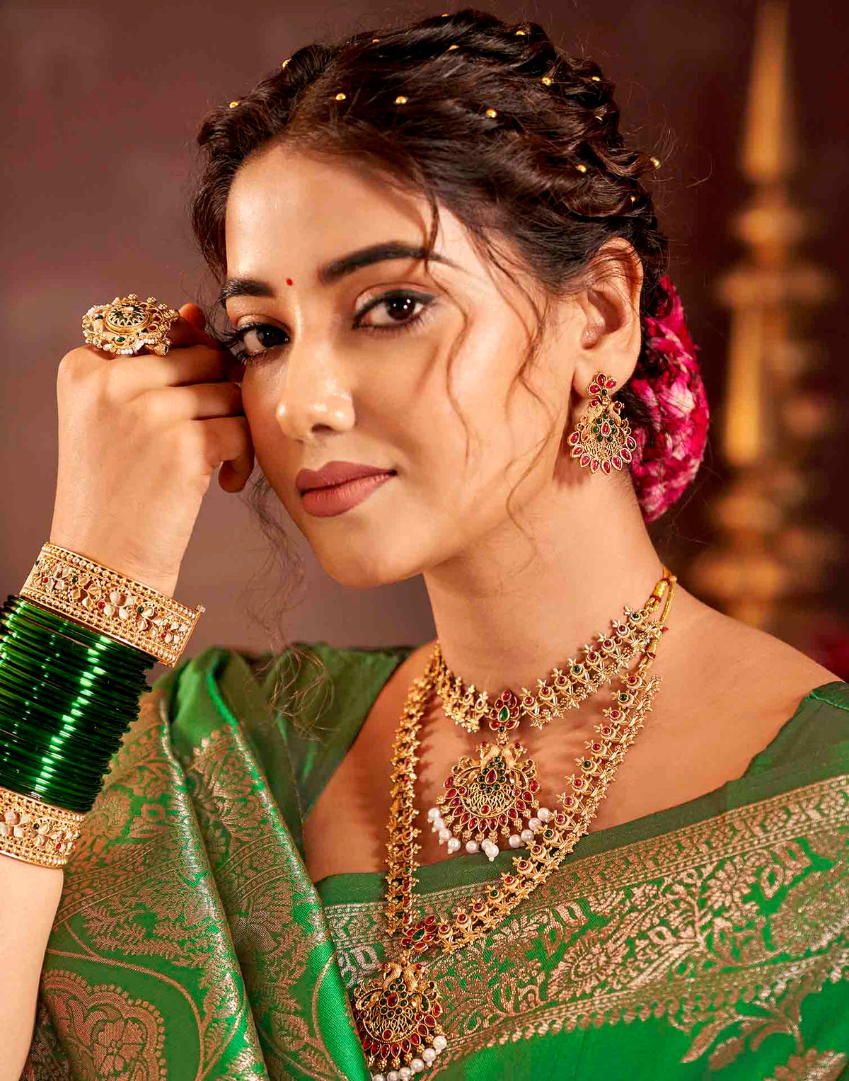Parrot Green Silk Woven Banarasi Saree