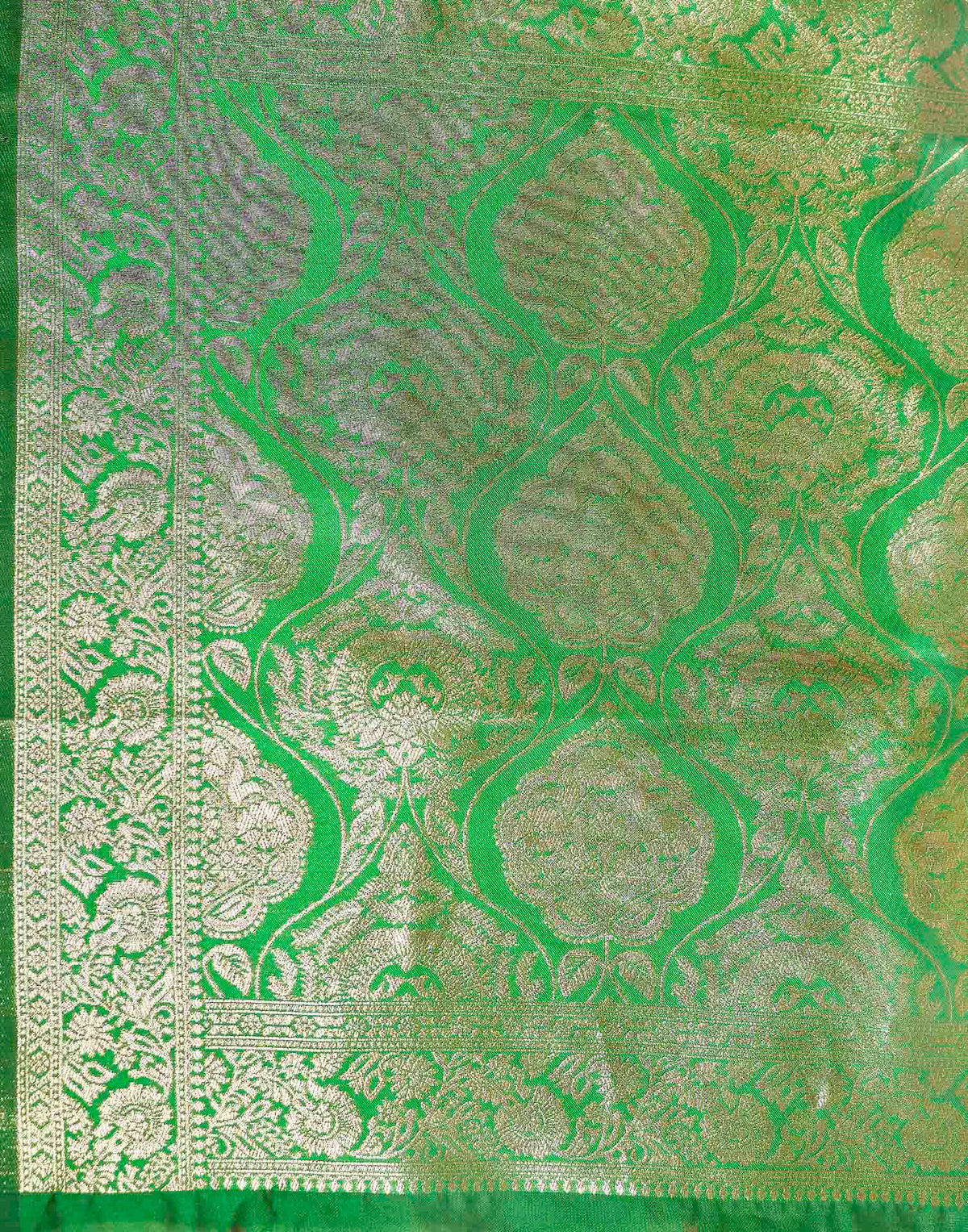 Parrot Green Silk Woven Banarasi Saree