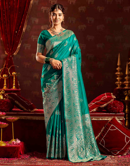 Rama Blue Silk Woven Banarasi Saree