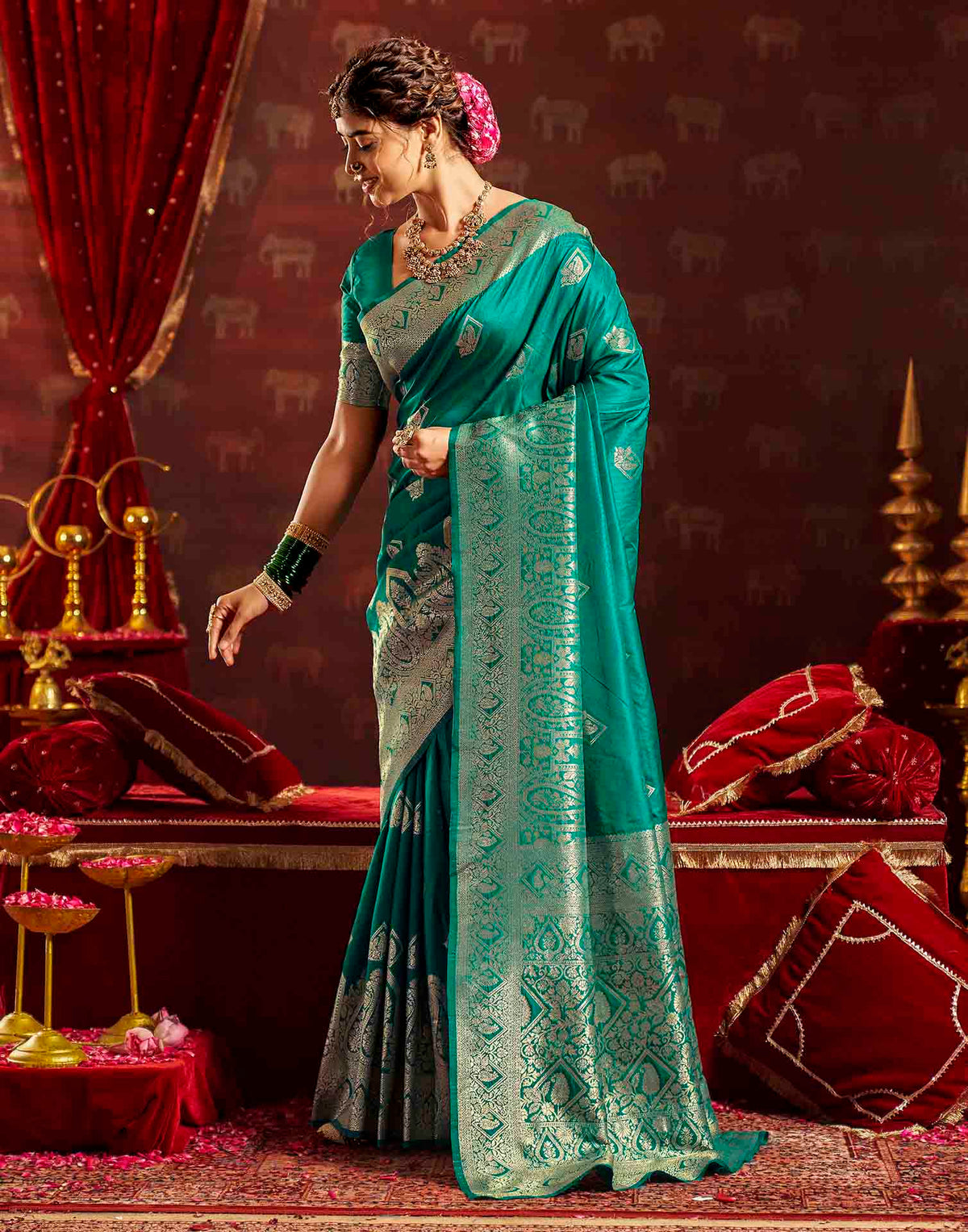 Rama Blue Silk Woven Banarasi Saree