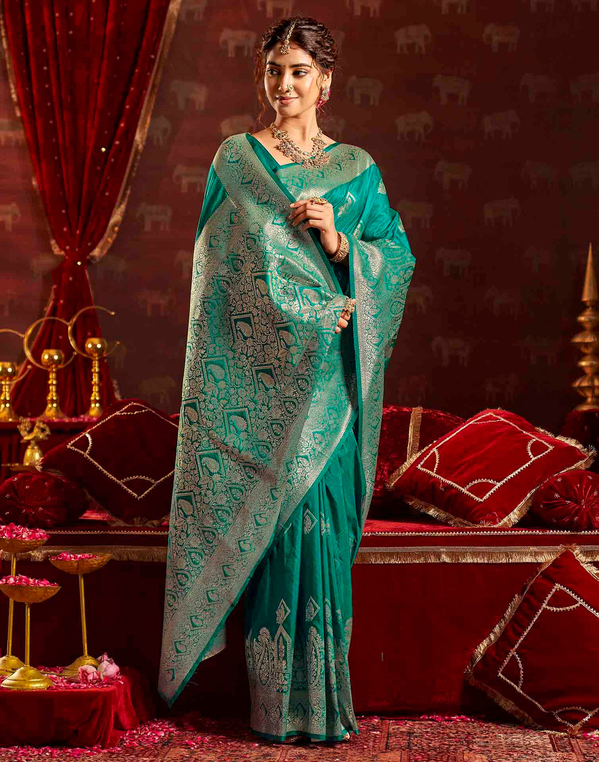 Rama Blue Silk Woven Banarasi Saree