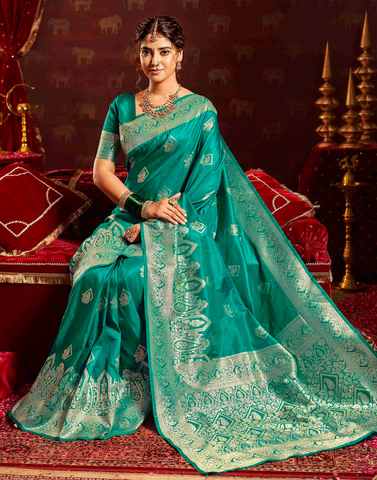 Rama Blue Silk Woven Banarasi Saree