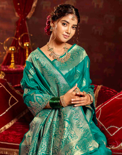 Rama Blue Silk Woven Banarasi Saree