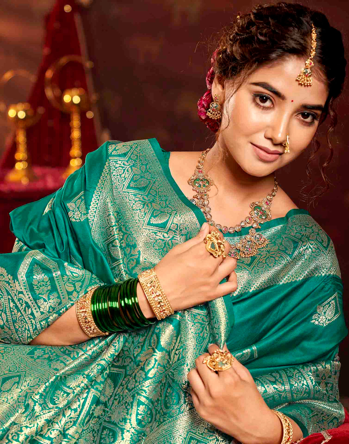 Rama Blue Silk Woven Banarasi Saree