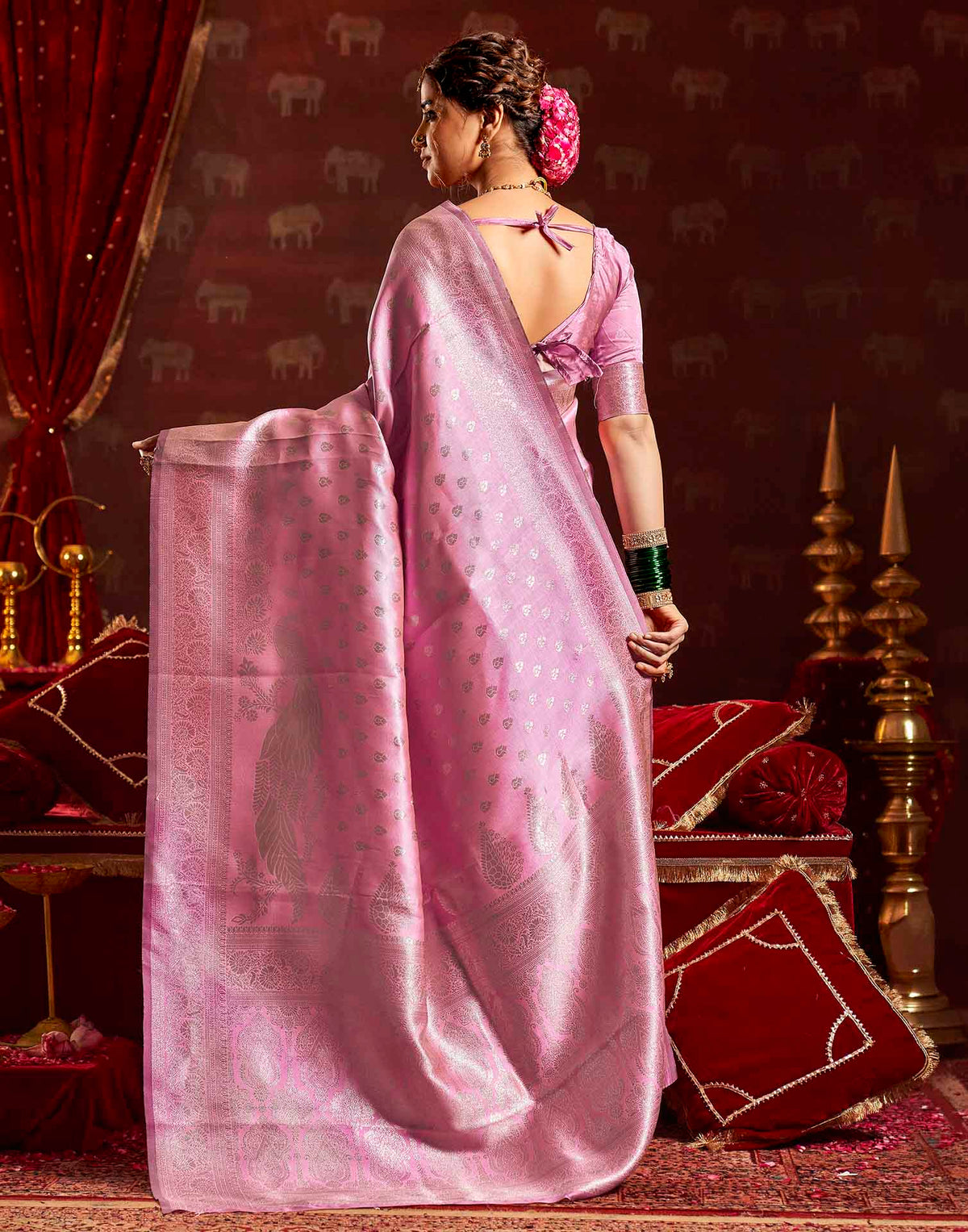 Baby Pink Silk Woven Banarasi Saree