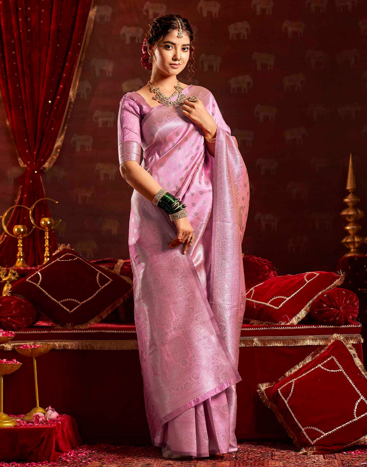 Baby Pink Silk Woven Banarasi Saree