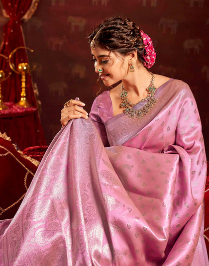 Baby Pink Silk Woven Banarasi Saree