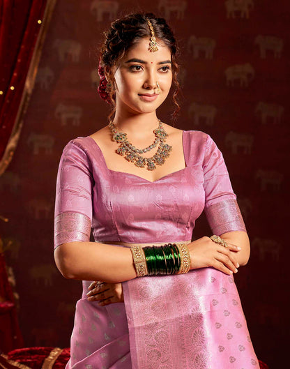 Baby Pink Silk Woven Banarasi Saree