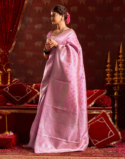 Baby Pink Silk Woven Banarasi Saree