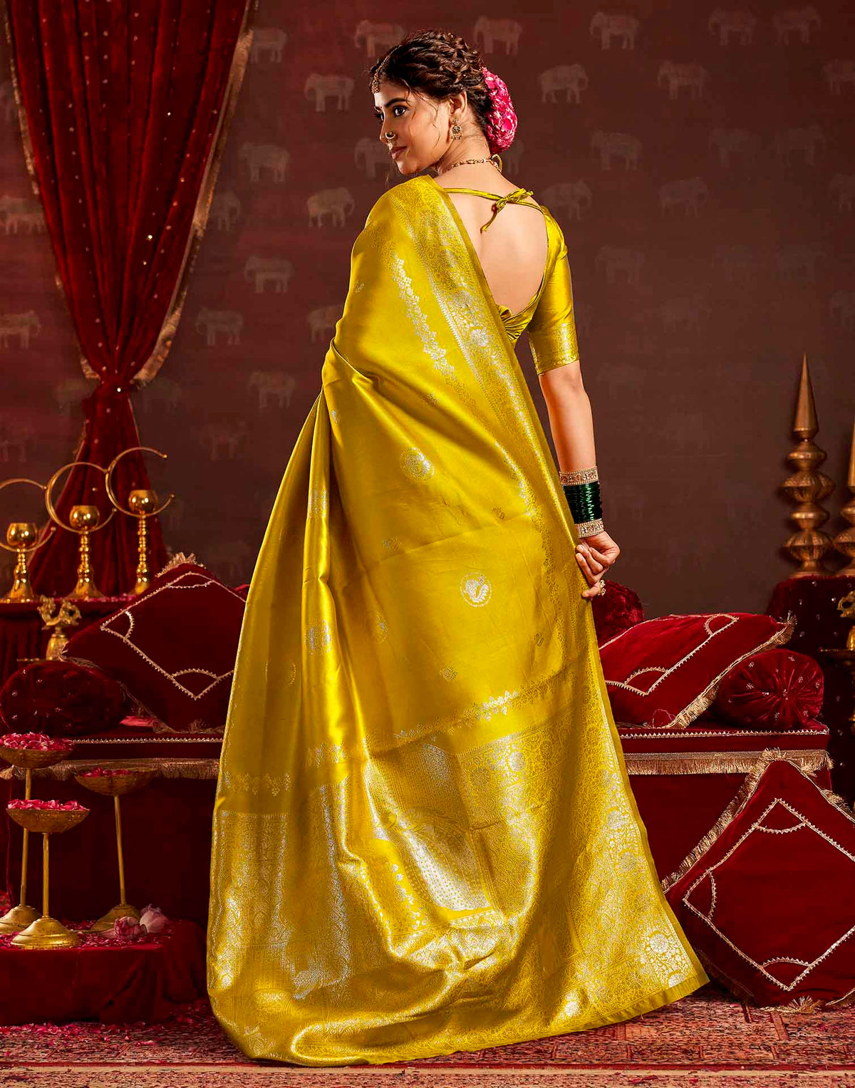 Mustard Yellow Silk Woven Banarasi Saree