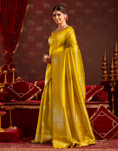 Mustard Yellow Silk Woven Banarasi Saree