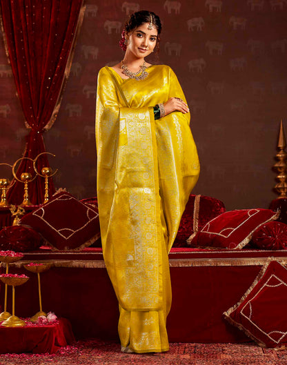 Mustard Yellow Silk Woven Banarasi Saree