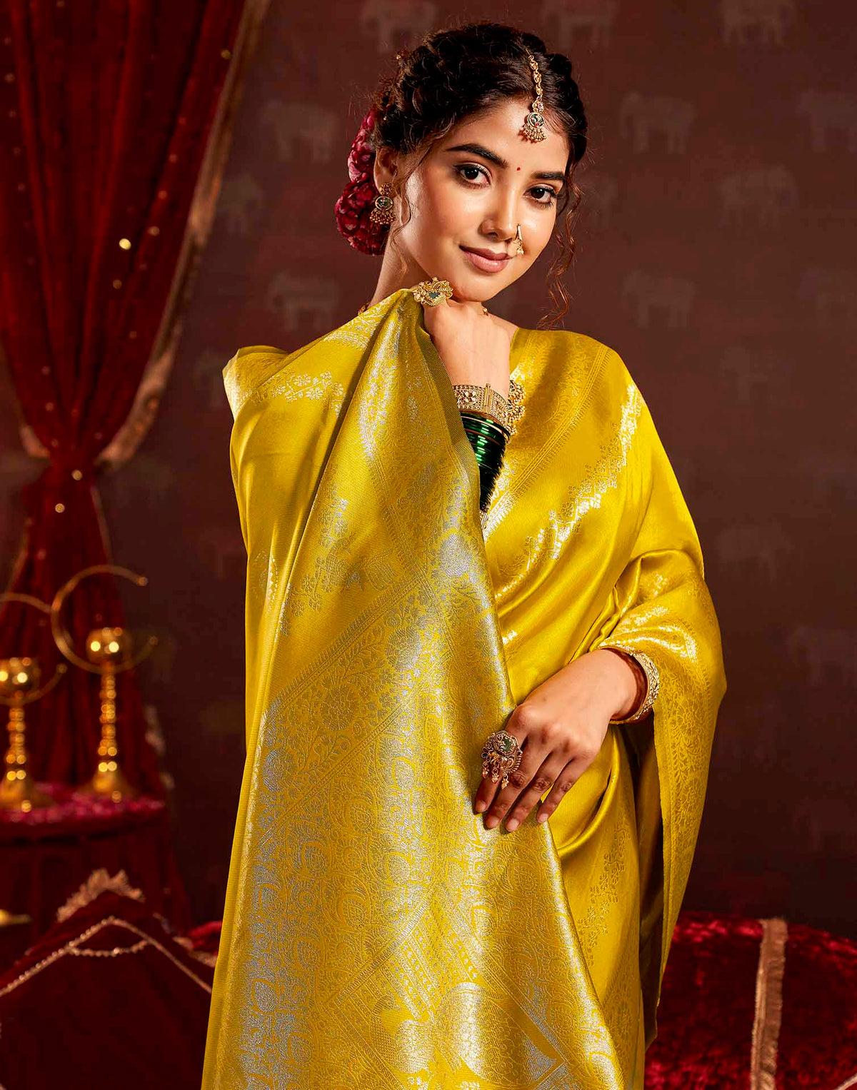Mustard Yellow Silk Woven Banarasi Saree