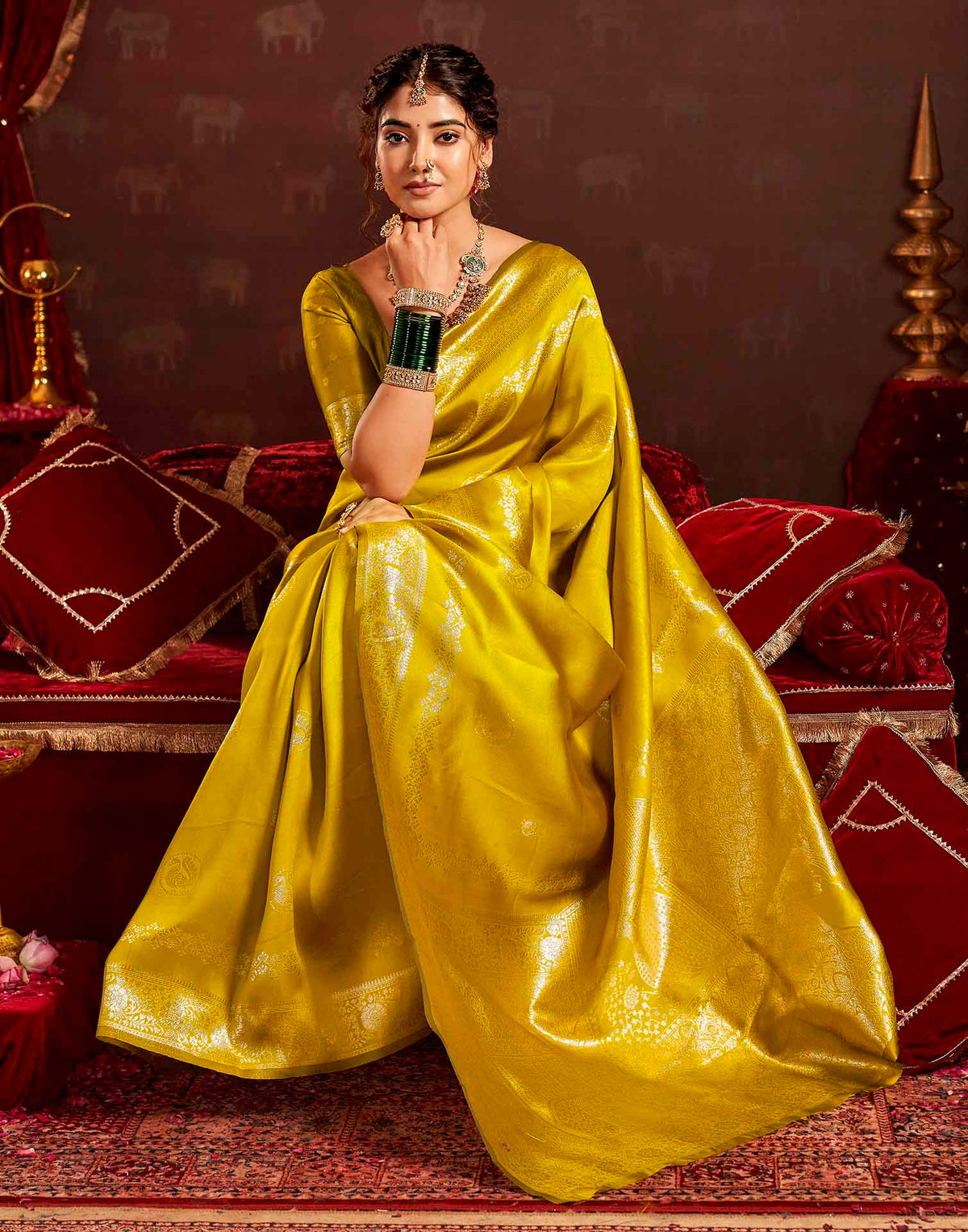 Mustard Yellow Silk Woven Banarasi Saree