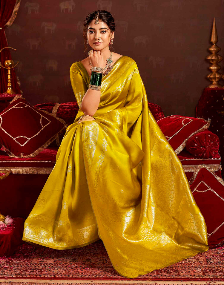 Mustard Yellow Silk Woven Banarasi Saree