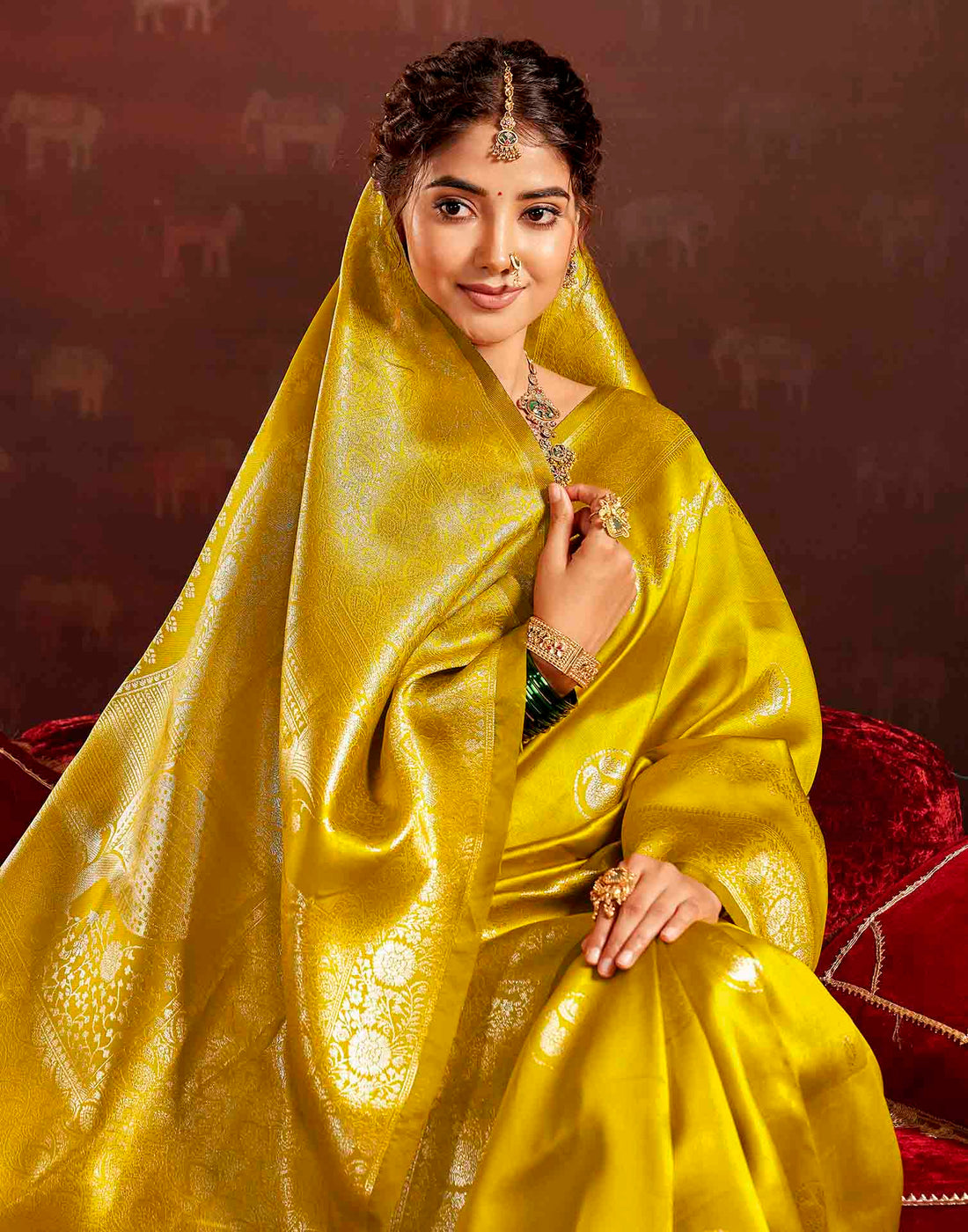 Mustard Yellow Silk Woven Banarasi Saree