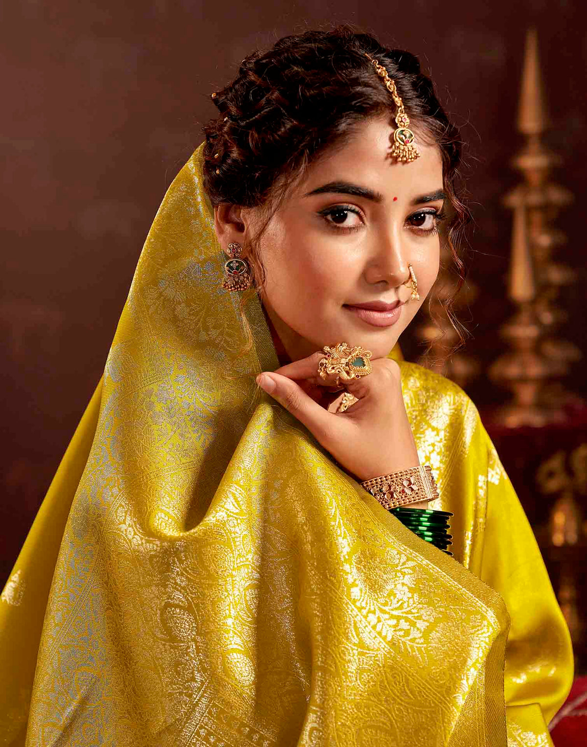 Mustard Yellow Silk Woven Banarasi Saree
