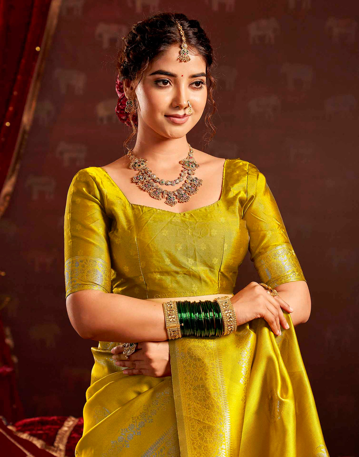 Mustard Yellow Silk Woven Banarasi Saree