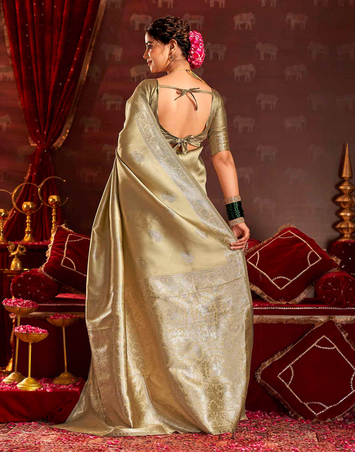Golden Beige Silk Woven Banarasi Saree