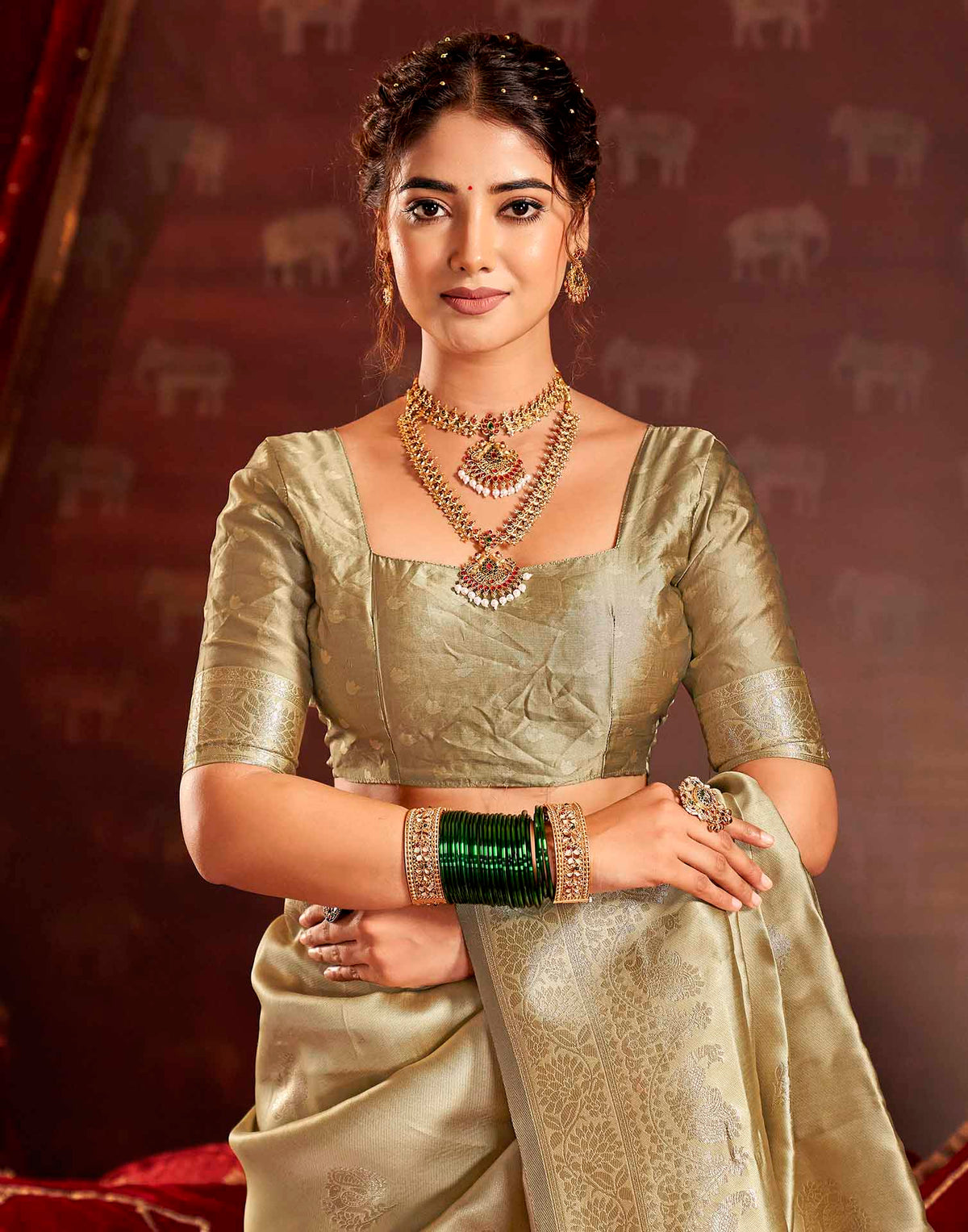Golden Beige Silk Woven Banarasi Saree