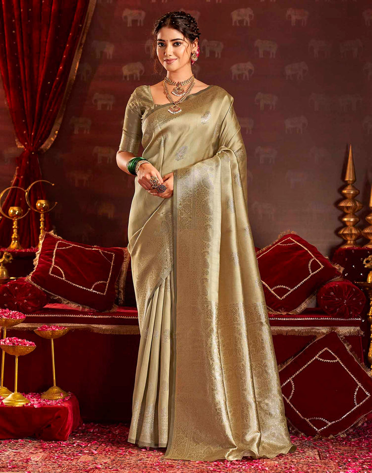 Golden Beige Silk Woven Banarasi Saree