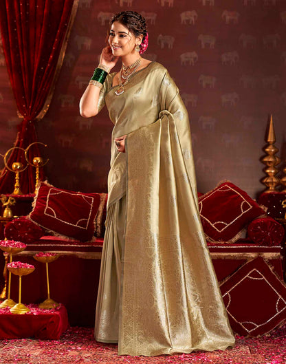 Golden Beige Silk Woven Banarasi Saree