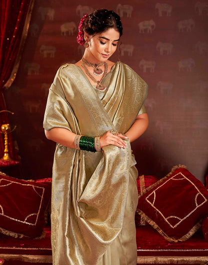 Golden Beige Silk Woven Banarasi Saree