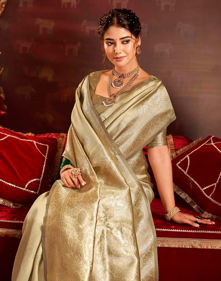 Golden Beige Silk Woven Banarasi Saree