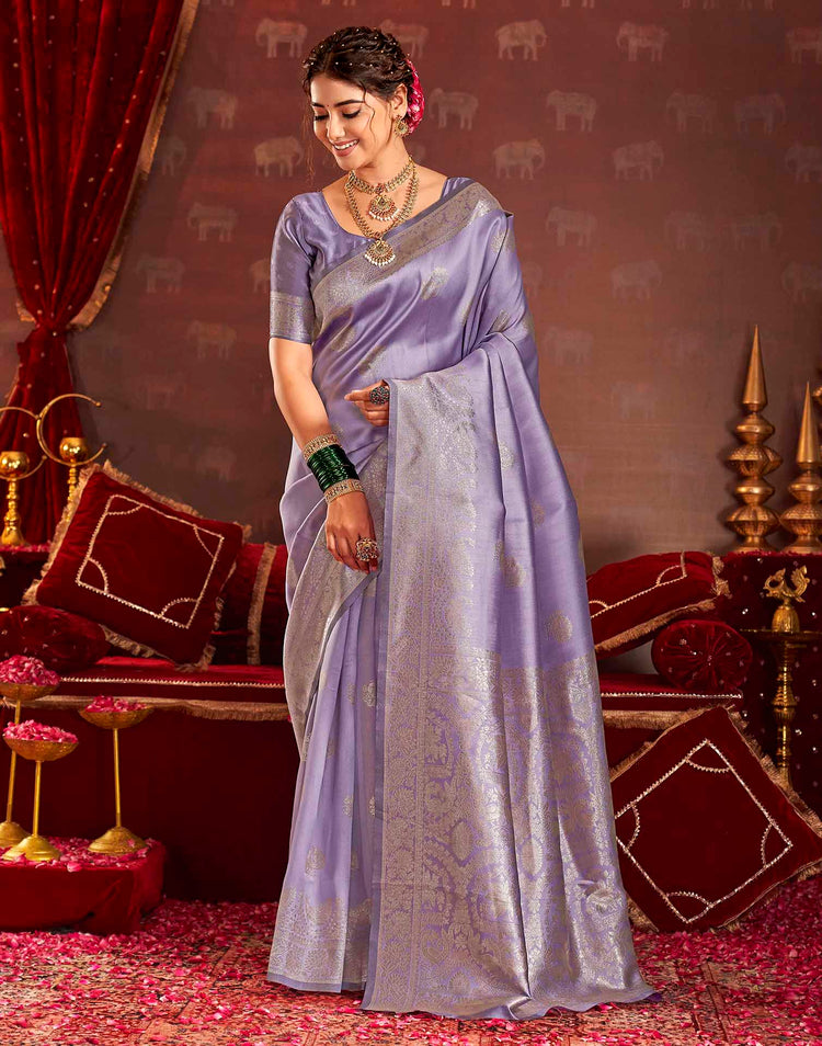 Lavender Silk Woven Banarasi Saree