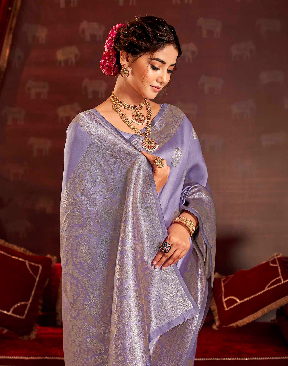 Lavender Silk Woven Banarasi Saree