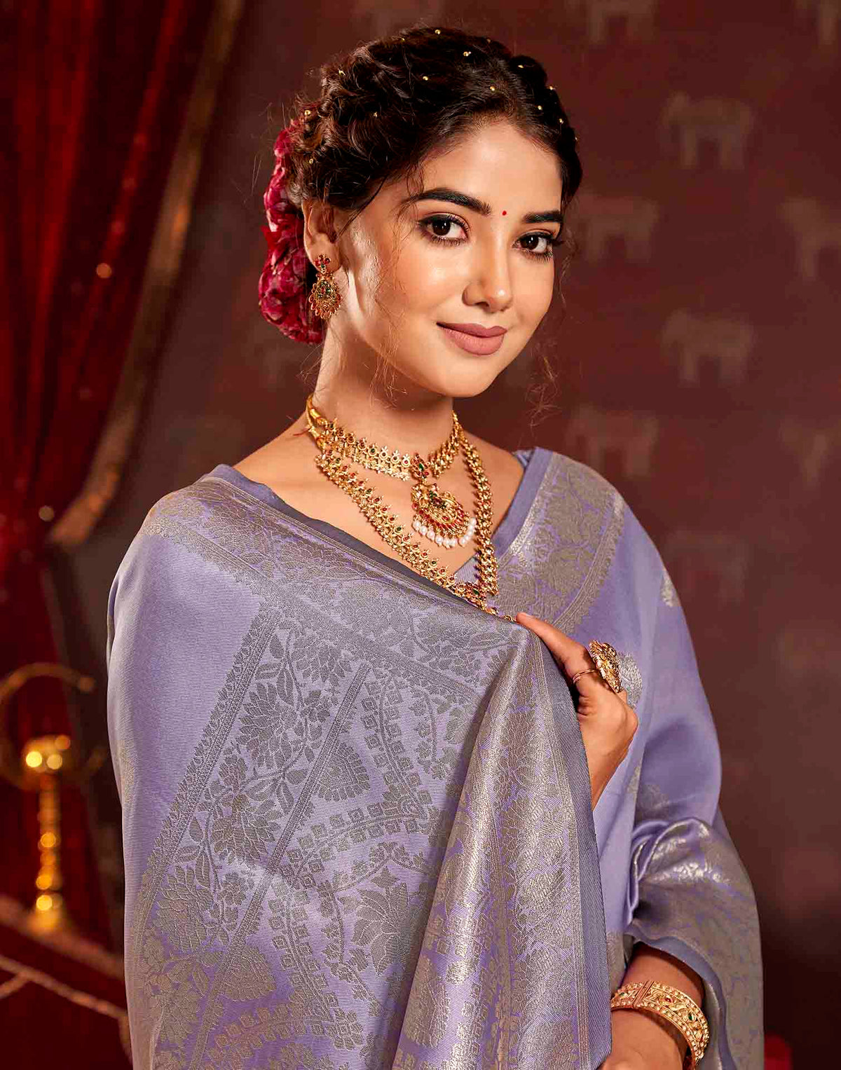 Lavender Silk Woven Banarasi Saree