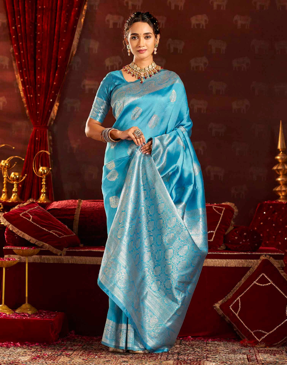 Sky Blue Silk Woven Banarasi Saree