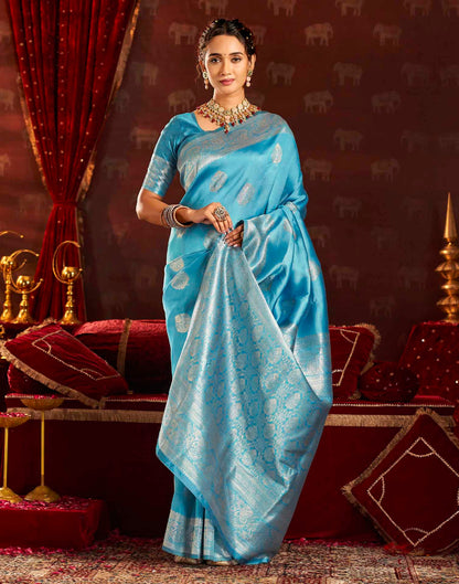 Sky Blue Silk Woven Banarasi Saree