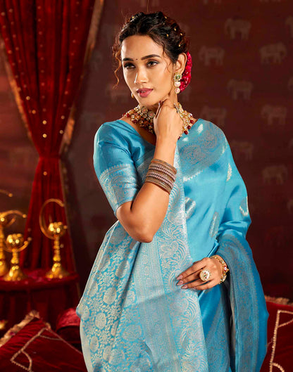 Sky Blue Silk Woven Banarasi Saree