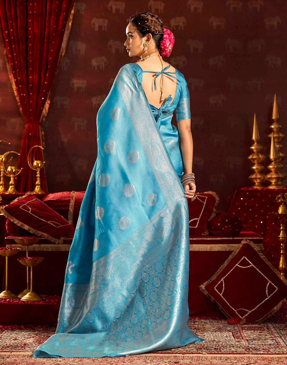 Sky Blue Silk Woven Banarasi Saree