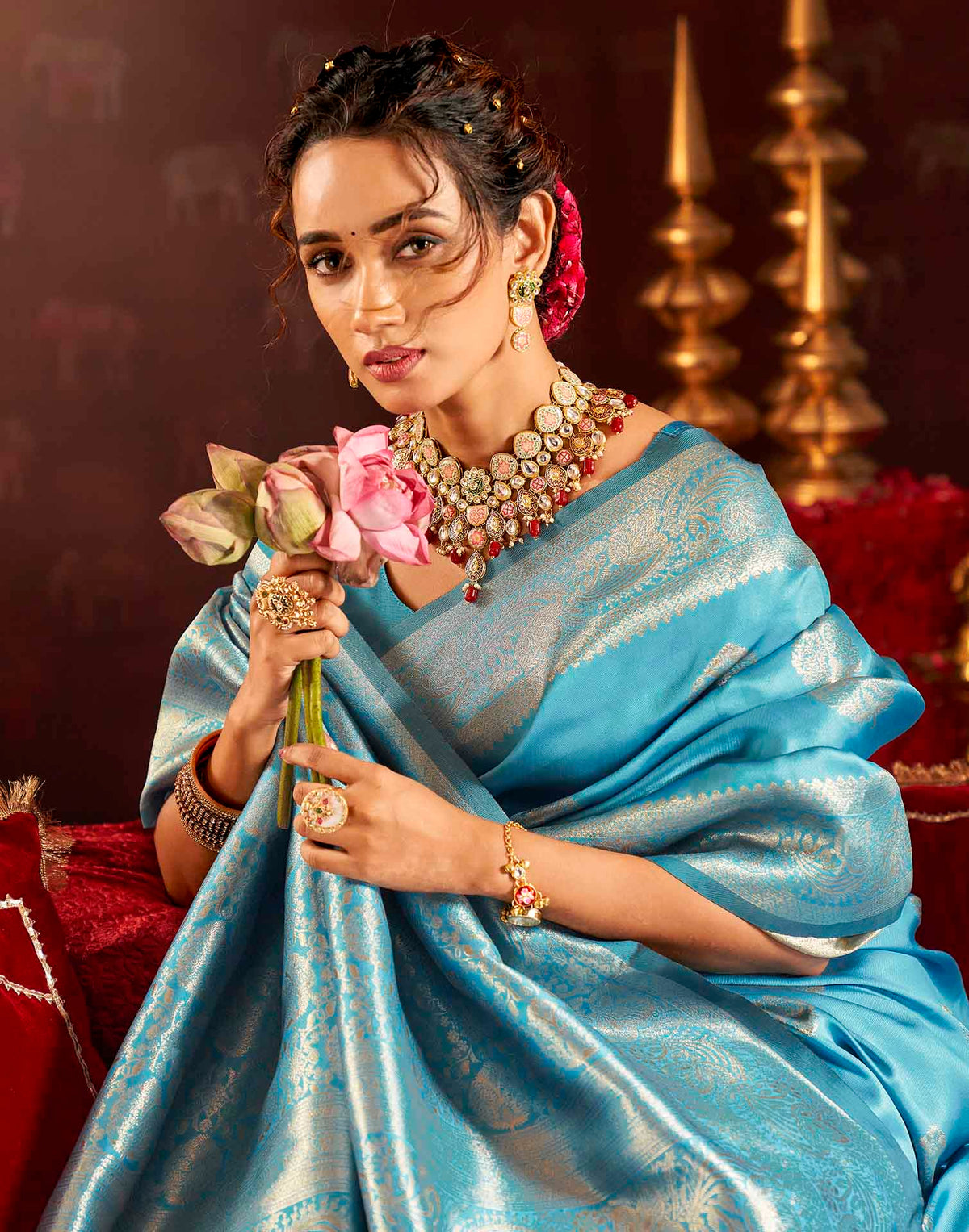 Sky Blue Silk Woven Banarasi Saree