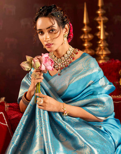 Sky Blue Silk Woven Banarasi Saree
