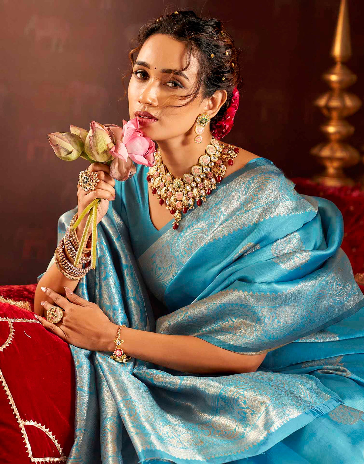 Sky Blue Silk Woven Banarasi Saree