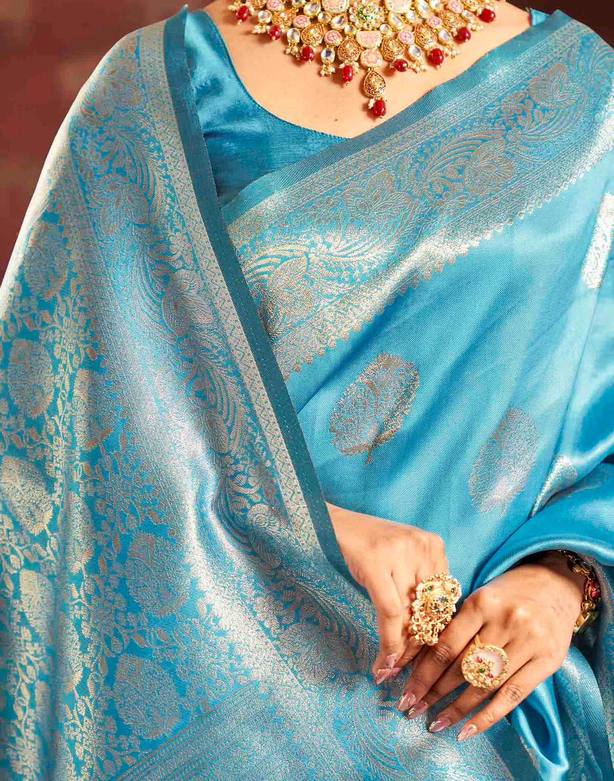 Sky Blue Silk Woven Banarasi Saree