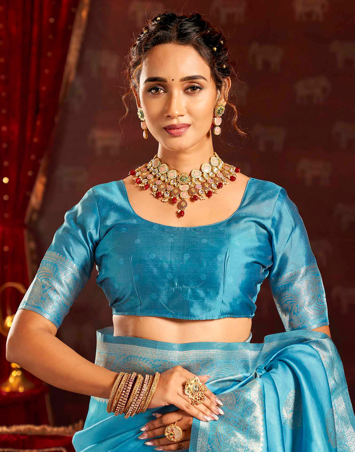 Sky Blue Silk Woven Banarasi Saree