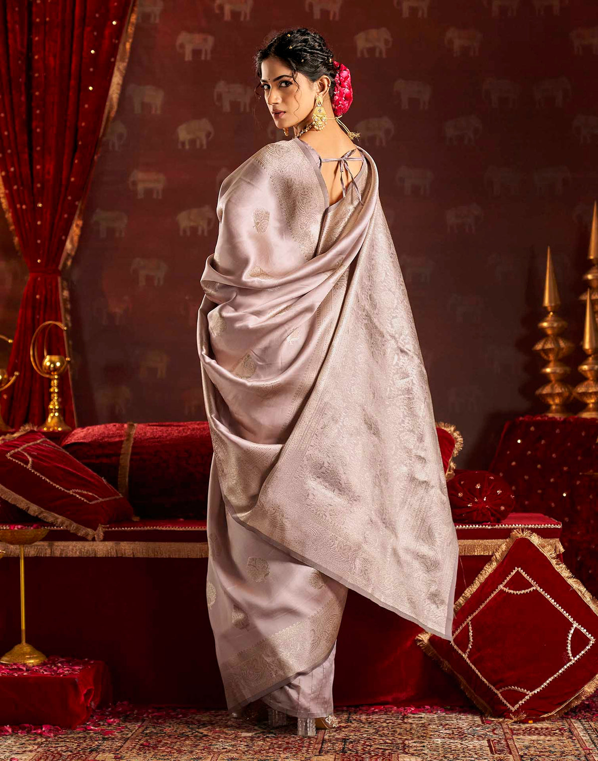 Dusty Grey Silk Woven Banarasi Saree