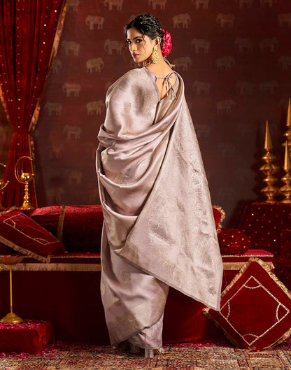Dusty Grey Silk Woven Banarasi Saree